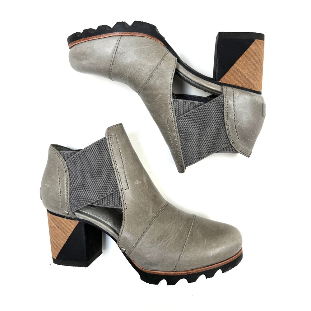 Sorel Gray Cutout Ankle Booties with Wood Block Heel
